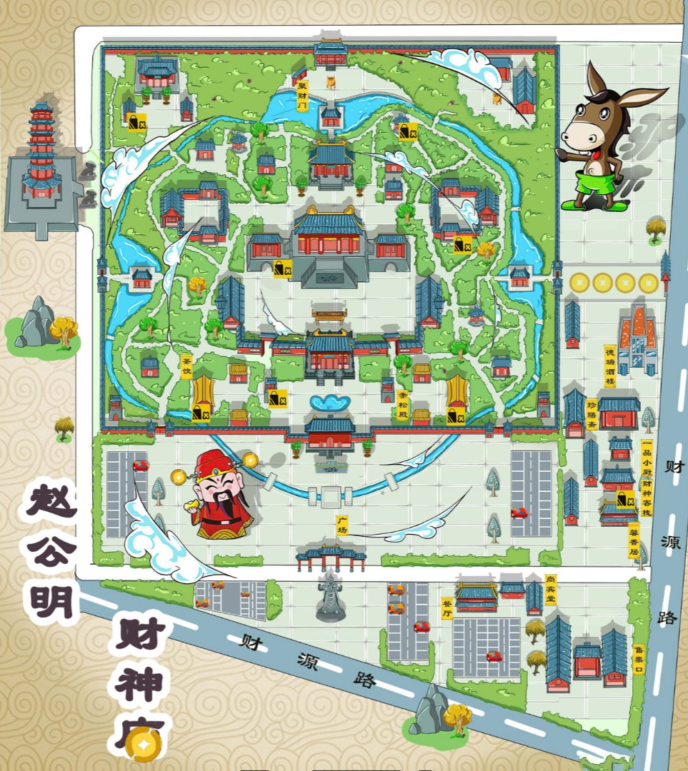 红桥寺庙类手绘地图
